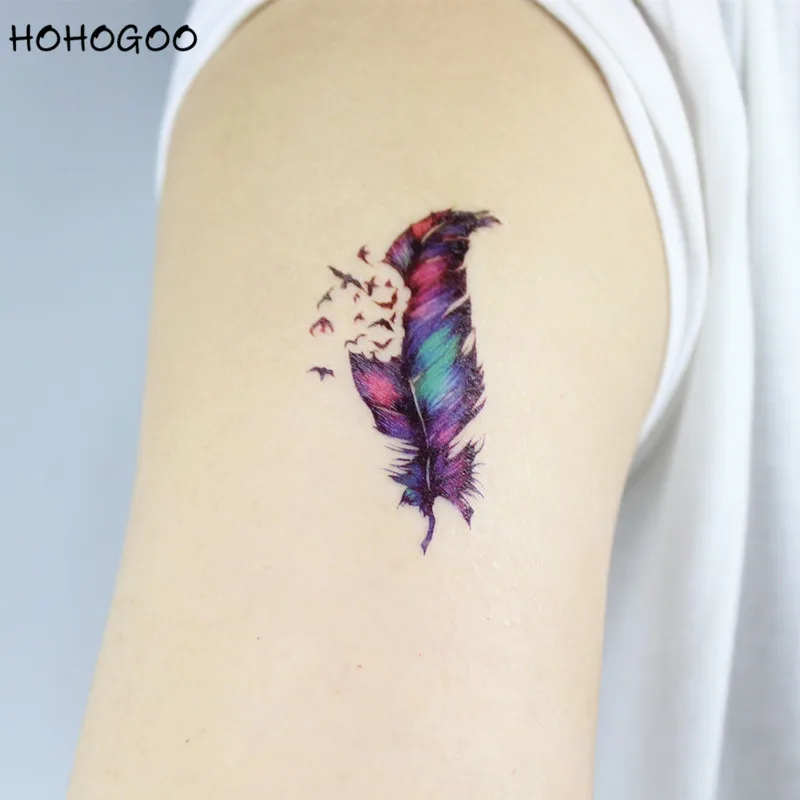 

HOHOGOO 10pcs/set 3D Feather Pattern Tattoo Sticker Temporary Multicolor Waterproof Tattoos Body Decoration Accessories