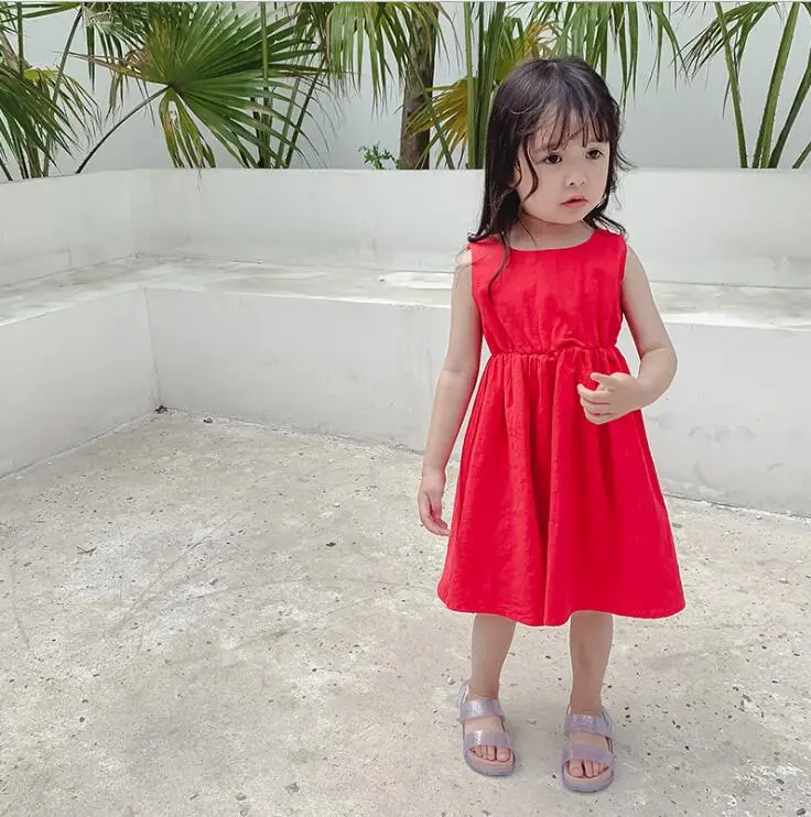 Платье-майка для девочек хлопковые летние модные платья с открытой спиной для девочек от 1 до 6 лет, HU263