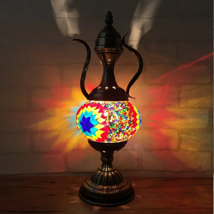 Новейший E14 ручной инкрустированный стеклянный мозаичный светильник в стиле Марокко для спальни, гостиной, декоративная настольная лампа, Турецкая лампа