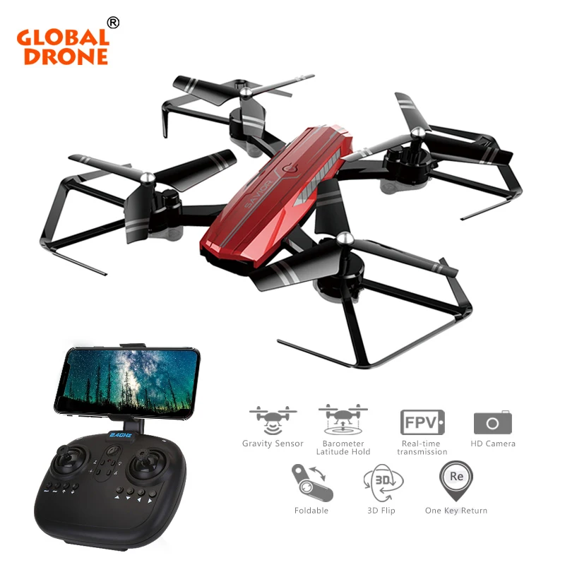 

Global Drone Long Time Flight Drones with Camera HD 2.4G 4CH 6-axis RC Helicopter Hover WiFi FPV Foldable Selfie Quadrocopter
