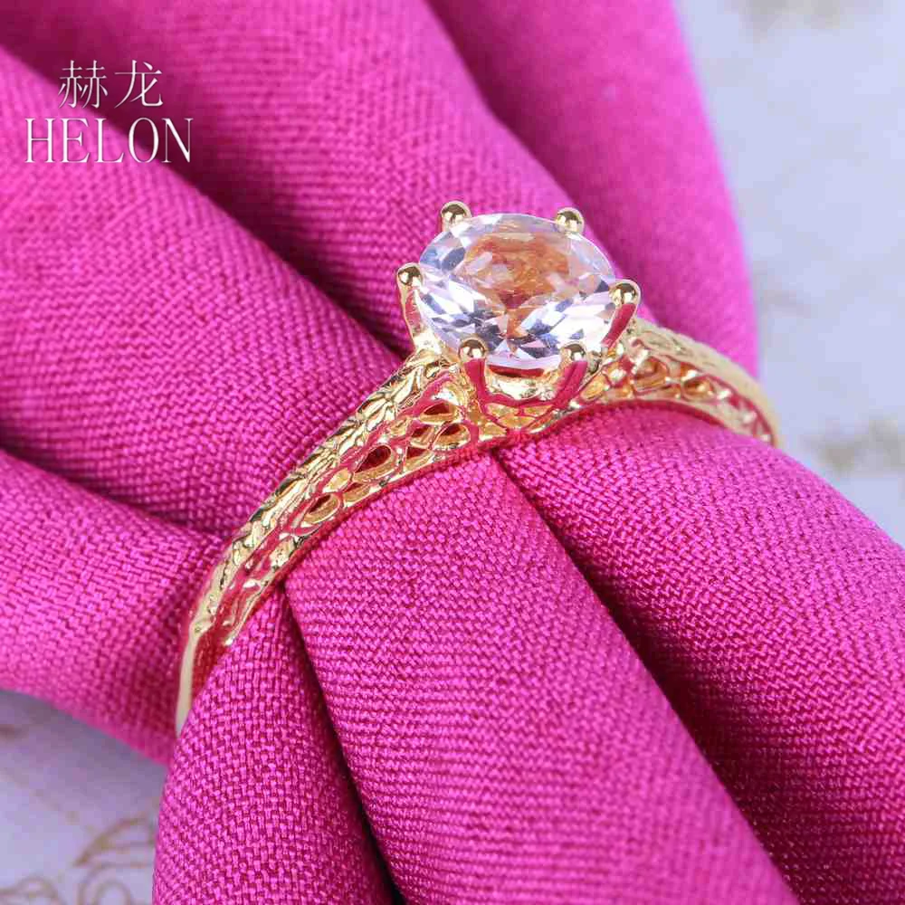 HELON Solid 10 к желтое золото безупречный Круглый 6 мм 0.72ct натуральный морганит превосходные ювелирные украшения Винтажные изысканные женские обручальные кольца