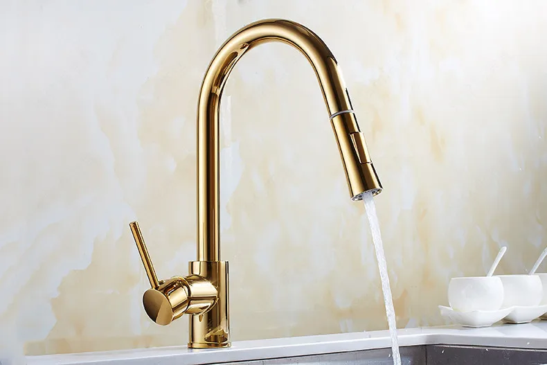 Newly Arrived Pull Out Kitchen Faucet Gold Sink Mixer Tap 360 degree  rotation kitchen mixer taps Kitchen Tap