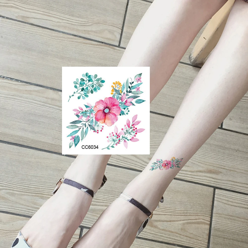 

Purple Rose Jewelry Water Transfer Tattoo Stickers Women Body Chest Art Temporary Tattoo Girl Waist Bracelet Flash Tatoos Flower