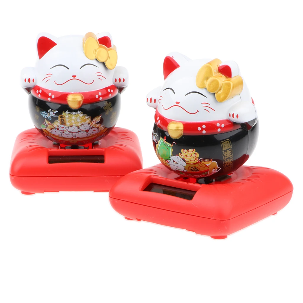 Solar Powered Nodding Bobbing Japanese Fortune Cat Lucky Kitten Solar