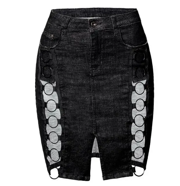 

2019 S/3XL Newest Womens Stretchy High Waist Split Skirts Denim Rivet Opening Skirts Female Sexy Skinny Jeans Skirt Saias K993