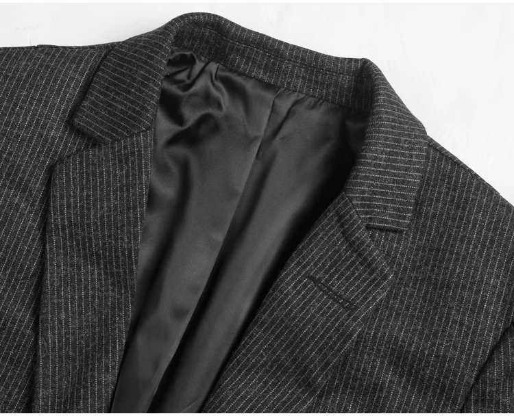 Autumn Winter New Woolen Slim Casual Men Black Striped Suit Business Gentleman British Style Brand Suit for Men Wedding Blazer