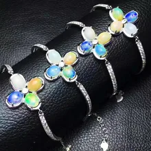 Новое поступление серебряные ювелирные изделия натуральные опаловые браслеты 925 Серебро Многоцветный опал Овальный 6x8 мм настоящий женский браслет для подарка