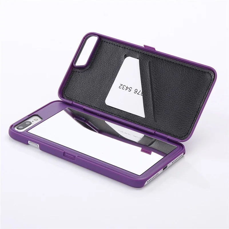 Lady Make Up Card Slot Wallet Mirror Case for iPhone 5 5S SE 6 6S 7 8 Plus X Makeup Hard Back Cover Leather Flip Phone Cases