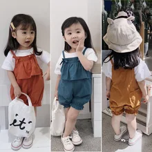 Летний Комбинезоны для мальчиков одноцветное корейский стиль комбинезоны для девочек хлопковая детская одежда милый Штаны для маленьких девочек Повседневное штаны для мальчиков