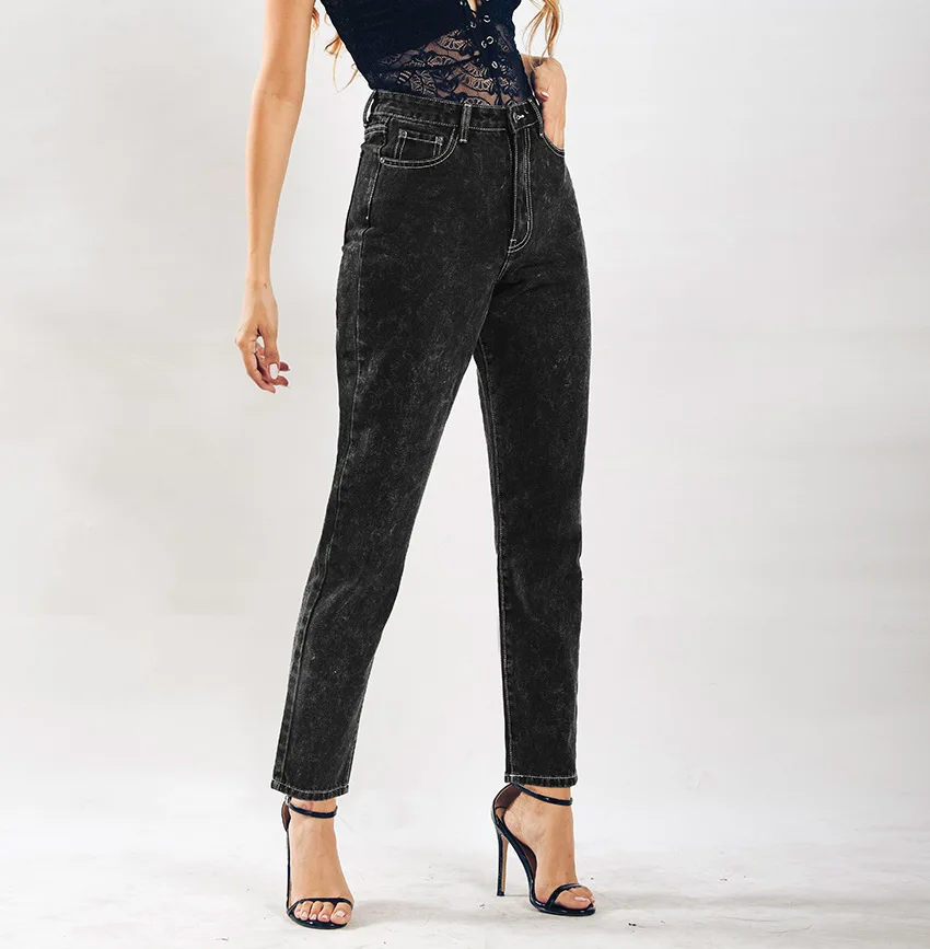 2018 Black Dark Gray High Waist Boyfriend Jeans For Women Trousers Vintage Denim Pencil Jeans Woman Pants Plus Size Mom Jeans