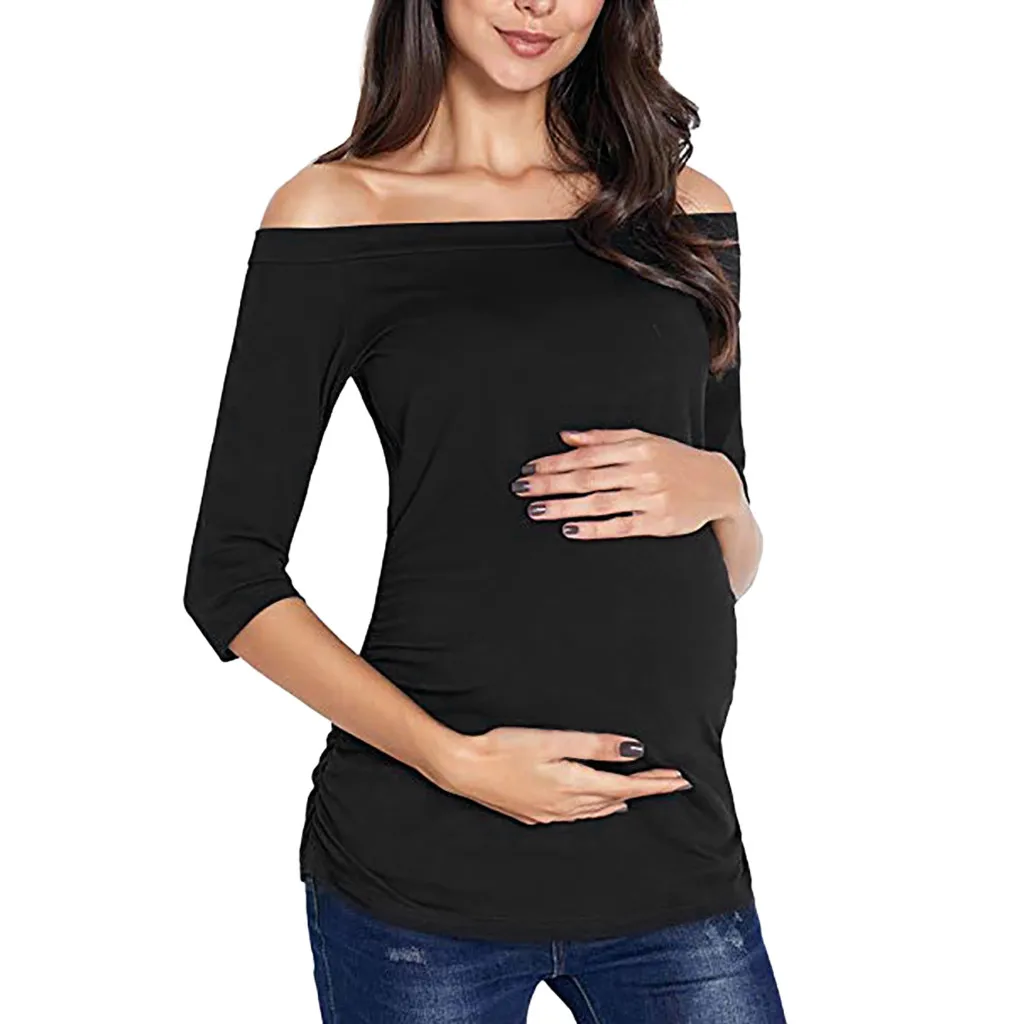 

Women Pregnancy Maternity shirt Seven Quarter Sleeve One Shoulder Tops Nusring Maternity Clothes Breastfeeding embarazada 2019