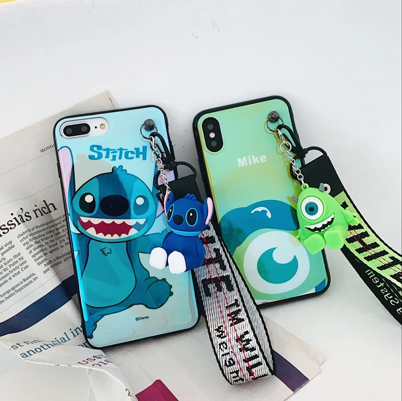 

Cute Mouse Donald Duck Stitch Bear Bracket+lanyard cover case for iphone XR X X XS MAX 7 8 plus pink cases