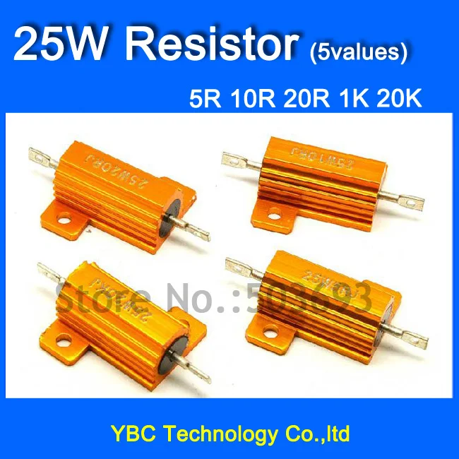 5 Pz/Lotto Oro Rx24 25 W Watt Power Metal Shell Di Alluminio Resistor 1R 2R 3R 4R 5R 6R 8R 10R 15R 50R 100R 220R 1 K Ecc
