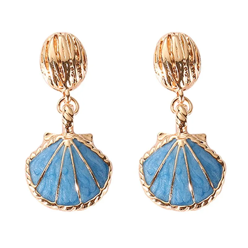 

SexeMara Gold Alloy Seashell Drop Earring Women White Blue Trendy Fashion Jewelry Dangle Earrings Girls Gifts Orecchini Donna