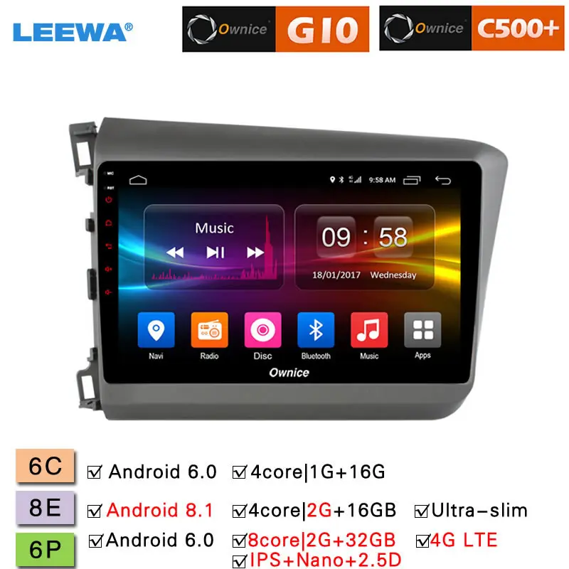 Perfect LEEWA 9 " 2.5D Nano IPS Screen Android 8.1 8-Core/DDR3 2G/32G/4G LTE Car Media Player With GPS/FM/AM For Honda Civic 2011-2015 0
