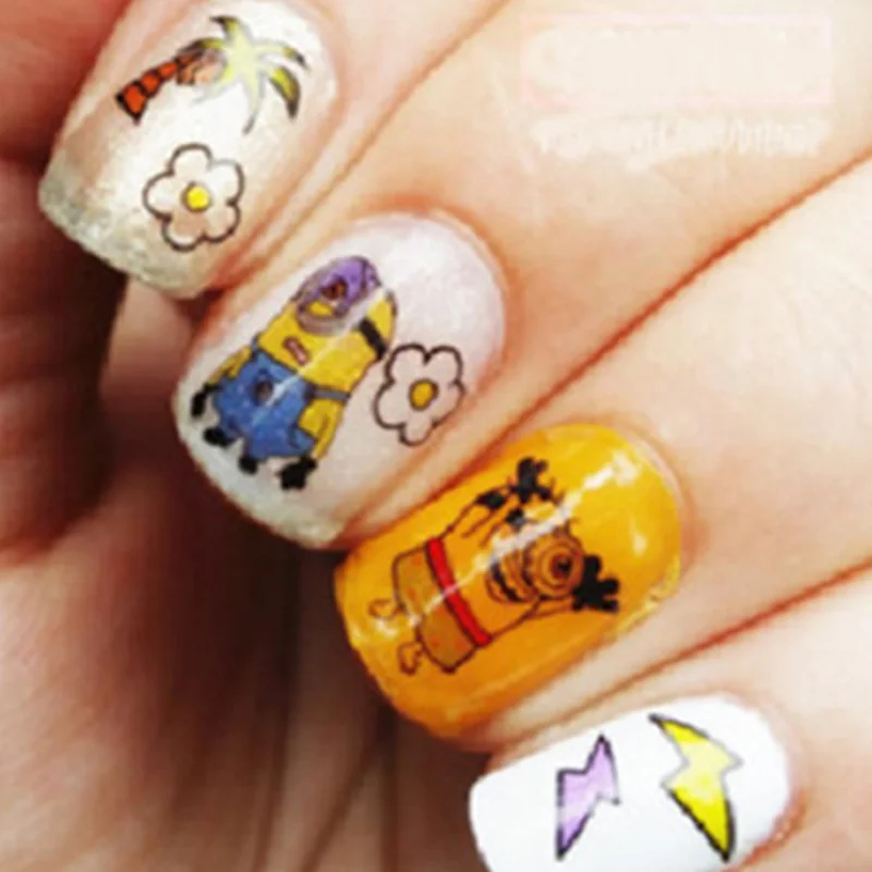 BABYTOPIA 1 шт. Французский Маникюр Переноса Воды Гвозди Наклейки Catoon Миньоны Metransfer Nail