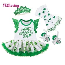 Платье Святого Патрика для маленьких девочек, хлопковые комплекты одежды с зелеными утепленные гетры+ зеленые туфли для малышей День Святого Патрика
