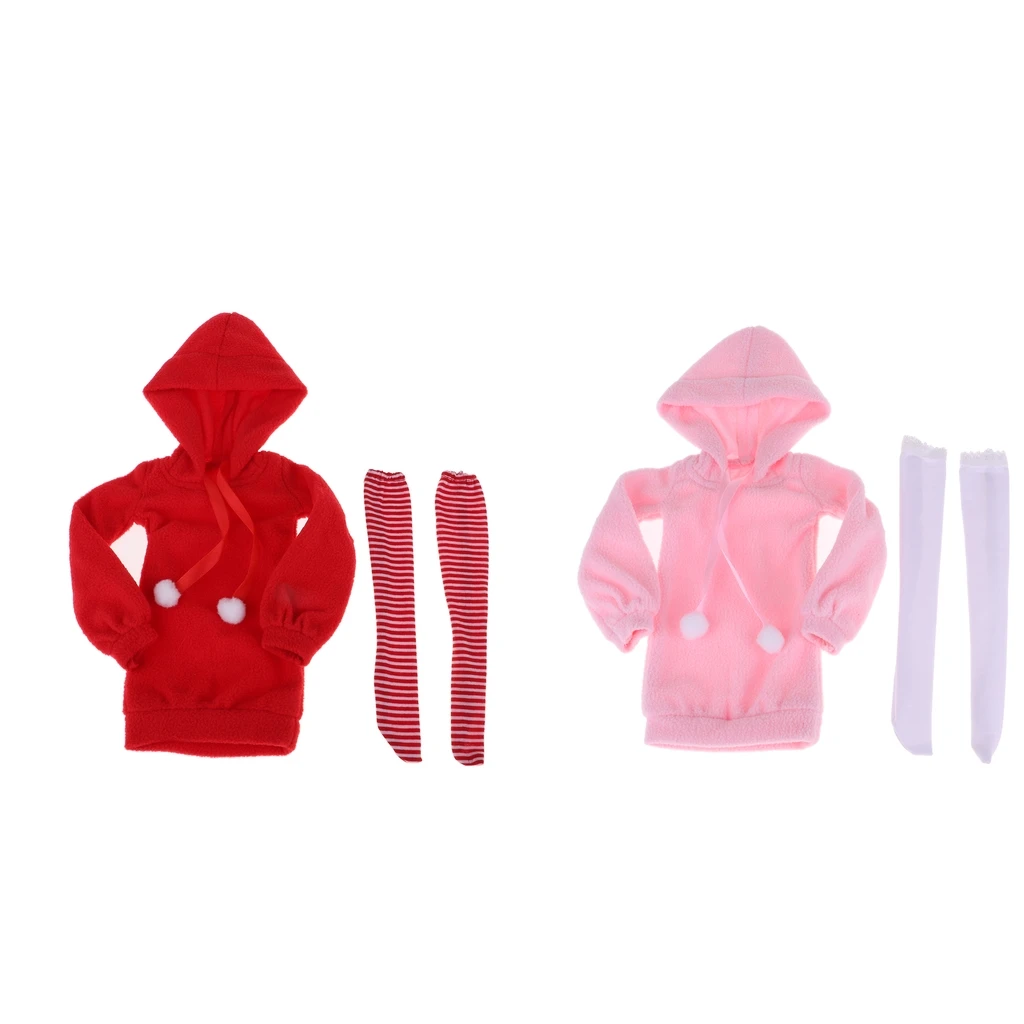 Fashion Hoodie Sweatshirt Dress with Stockings Suit for 1/3 BJD 60cm Dolls Accessories