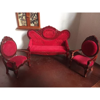 

3pcs/lot 1:12 dollhouse furniture toy for dolls miniature red wooden chair model kids pretend play toys for girls children gifts