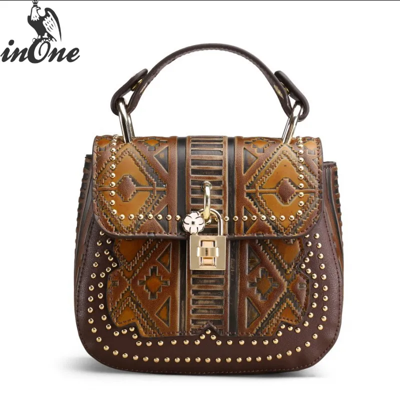 

INONE Brushed Color Embossed Vegan Leather Handbag Crossbody Messenger Shoulder Bags for Women Bolsa Travel Purse
