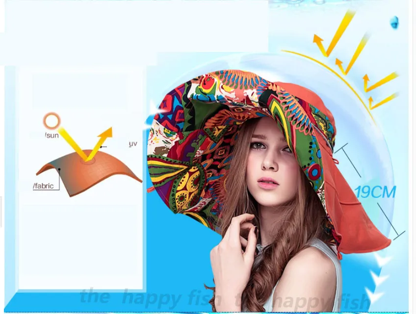  Bohemian Style! Hats Sun Hats For Women Summer Hat For Women Large Sun Hat Beach Hat chapeu femme feminino Flower printed (4)