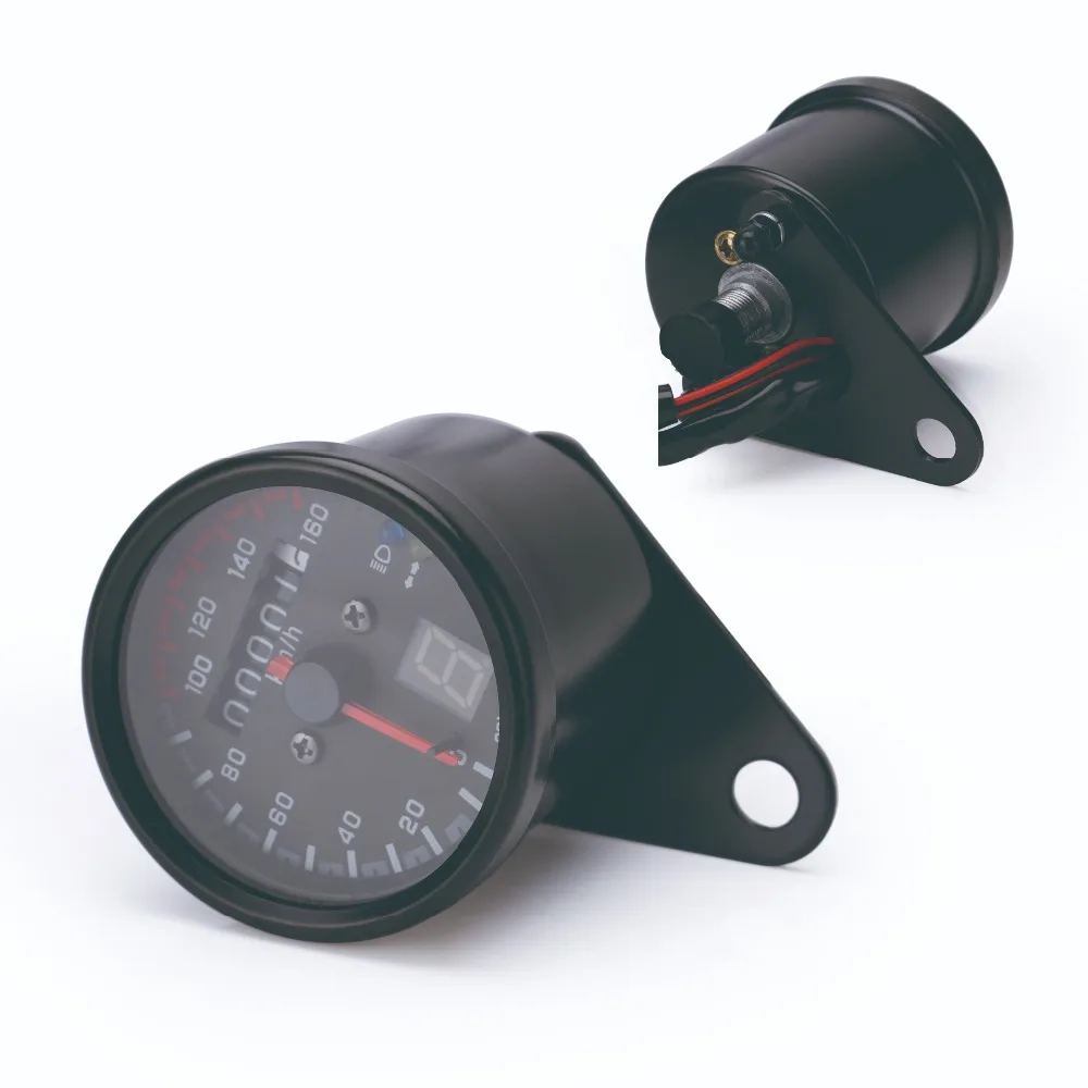 Free Shipping Universal Motorcycle Cafe Racer Speedometer odometer Gauge 0-160 km/u Instrument with LED Indicator