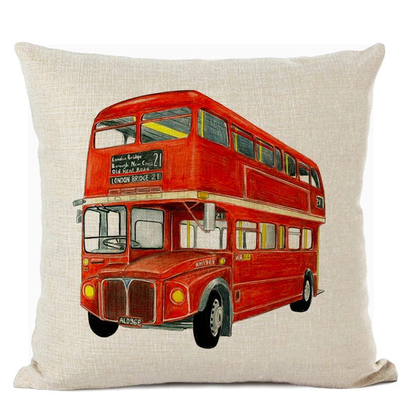 Customized Cushion Cover Scandinavian Umbrella Cushion Wedding Cotton Linen Printed Home Sofa Decor Bus White Almofada