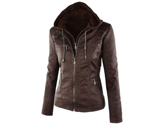 Хит, осенне-зимняя Модная брендовая женская куртка из искусственной кожи, мотоциклетная кожаная куртка на молнии, приталенная короткая Дизайнерская куртка из искусственной кожи - Цвет: Коричневый