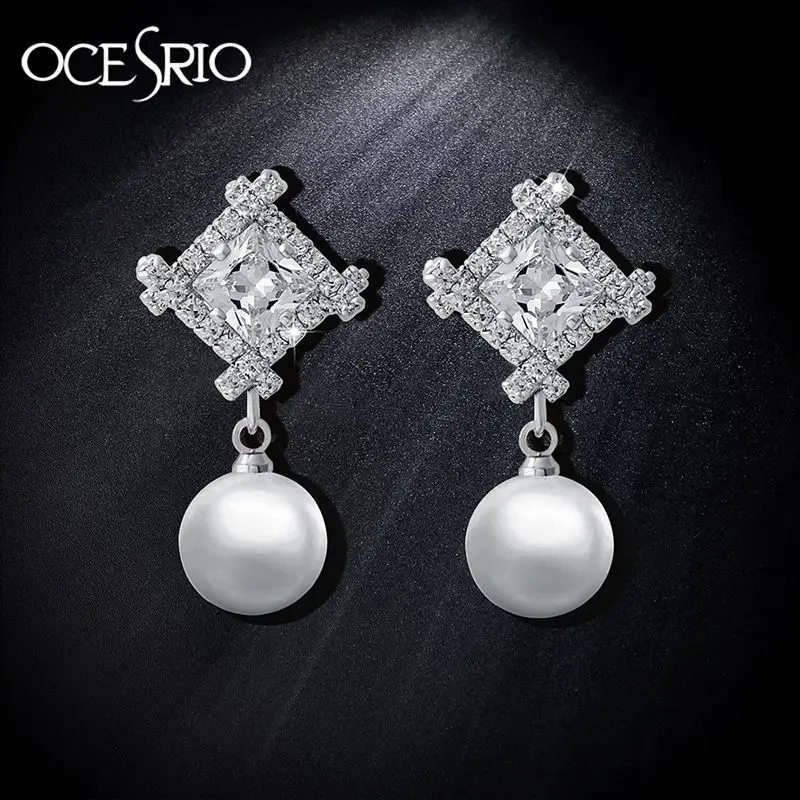 

OCESRIO Pearl Earrings Clips for Women No Hole Cubic Zircon Clip Earrings with Stones Silver Clip on Earrings Brincos ers-j34