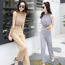 Горячая Распродажа наивысшего качества комбинезон без рукавов Лето ПР Стиль Элегантные Женские однотонные шифоновый комбинезон