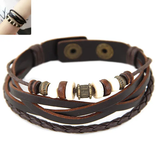 

2018 New Fashion Wristband Genuine Leather Charm Bracelets For Women Men Vintage Beaded Braided Bracelets Bangles Wholesale