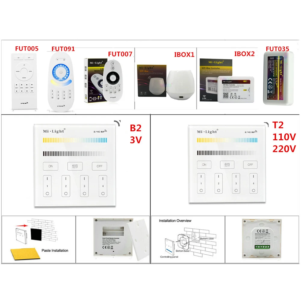 

Miboxer FUT035/iBox1/iBox2/B2/T2 led strip Light dimmer 4-Zone Brightness Smart Panel WiFi iBox Smart Controller