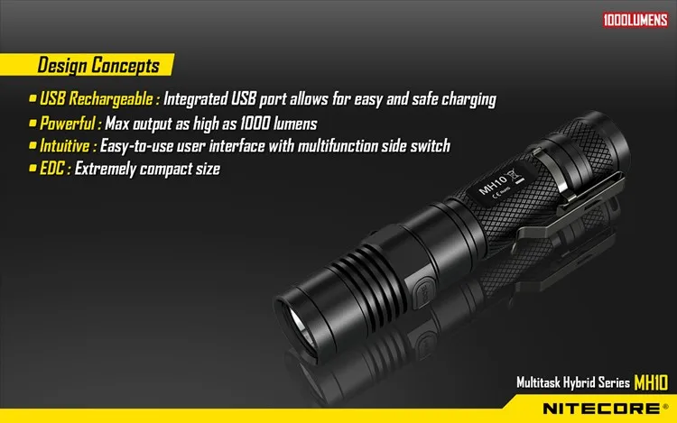 Распродажа! NITECORE MH10 1000 люмен U2 светодиодный открытый перезаряжаемый портативный фонарик USB кабель для зарядного устройства+ 1x18650 Батарея