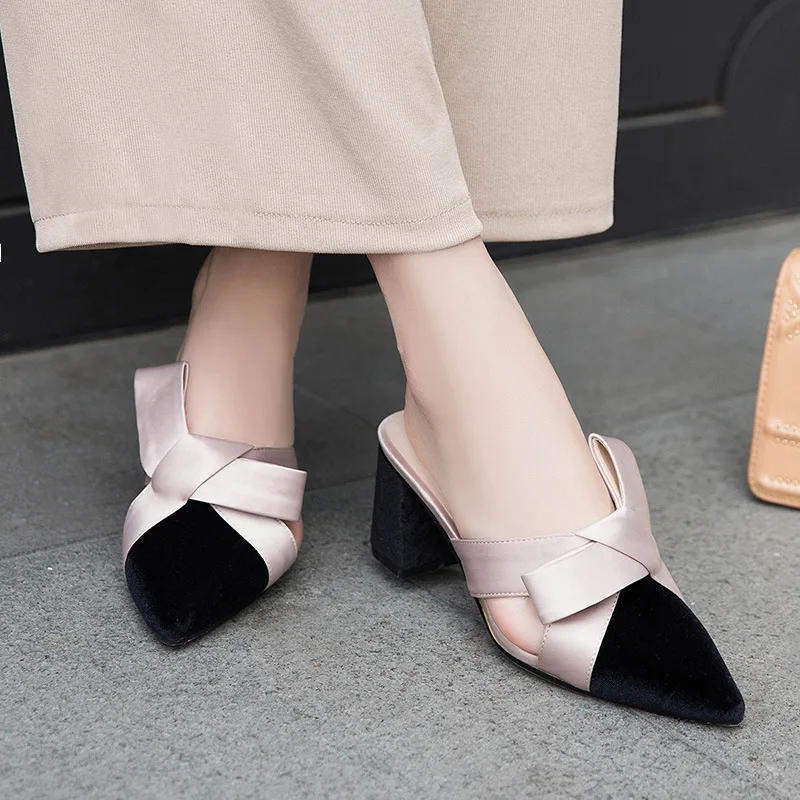 

Fashion women's shoes summer ladies sandals 2019 new baotou slippers pointed thick with sandals women's