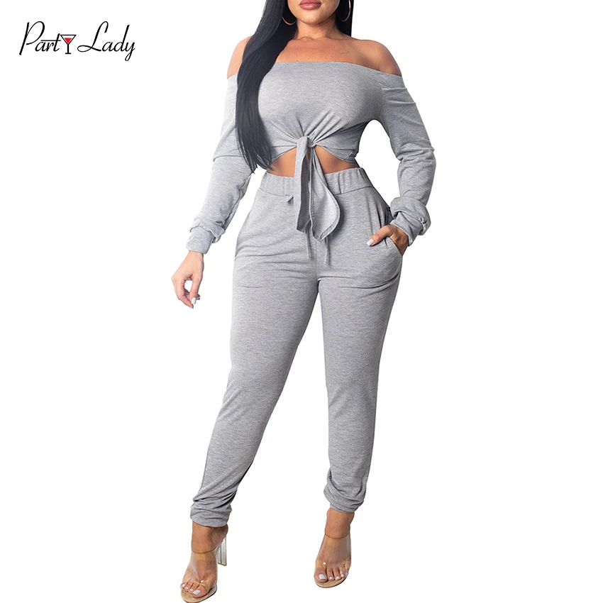Party Lady 2018 Party Club Jumpsuits For Women Autumn Winter Solid Color Rompers Sexy Slash Neck Fashion Girls Jumpsuit -E