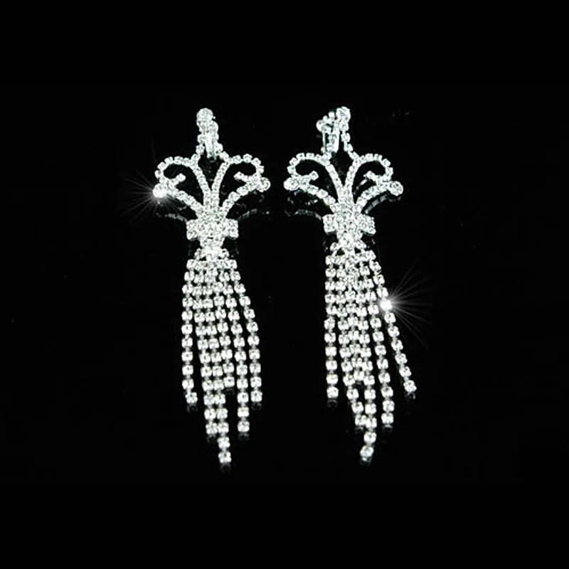 5" Queen Jumbo Rhinestone Dangle Clip On Dangle Earrings Pageant
