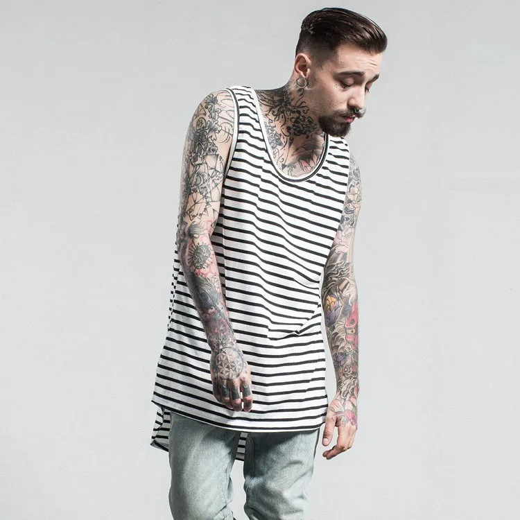 Aolamegs Tank Tops Men Extended Black White Striped Tee Sleeveless T Shirts Homme 2017 Spring Summer Hip Hop Fashion Streetwear (13)