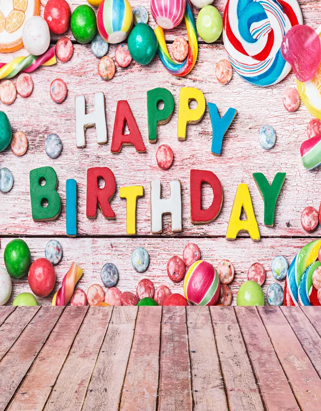 Happy Birthday Wooden Floor Photography Backdrop Spray Painted Computer