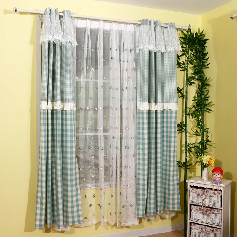 Cortinas de cuadros verdes de estilo fresco Rural cortinas de princesa para sala de estar dormitorio chica ventana tratamientos algodón poliéster