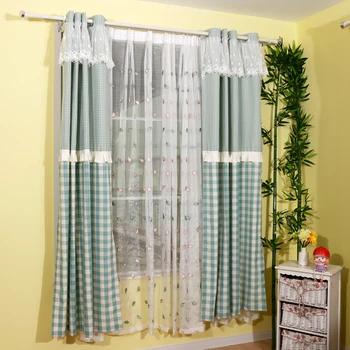 

Rural Fresh Style Green Checks Curtains Princess Curtains for Living Room Bedroom Girl's Room Window Treatments Cotton Polyester
