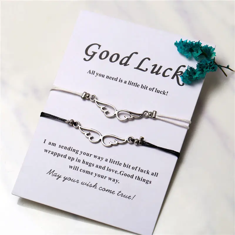 17KM Bohemian Heart Couples Bracelets Set For Women Men Infinite Wing Knot Contrast Bracelet Best Friend Wish Jewelry 2pcs/set