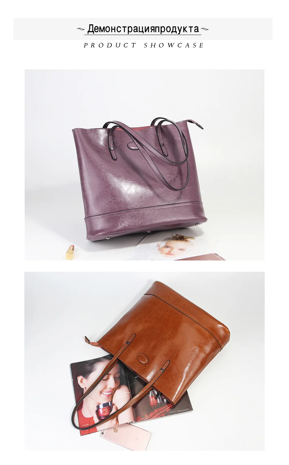 Zency 100% couro genuíno moda marrom bolsa
