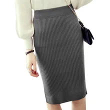 Осень-зима Для женщин вязаная Юбки-карандаши стрейч Высокая талия длиной до колена зауженное офис, женское облегающее длинная юбка BS88