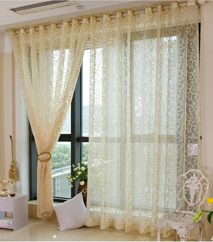 (2.6m high) European high grade modern voile tulle gauze gold sheer curtains for