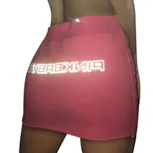 Светоотражающие повседневные юбки с буквенным принтом; женская пикантная Короткая юбка для отдыха; Клубная одежда; облегающие мини-юбки; базовый неоновый цвет