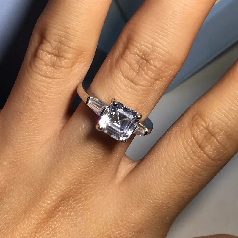 COLORFISH, роскошное обручальное кольцо с тремя камнями, 3 карата, блестящее синтетическое Nscd женское 925 пробы Серебряное обручальное кольцо