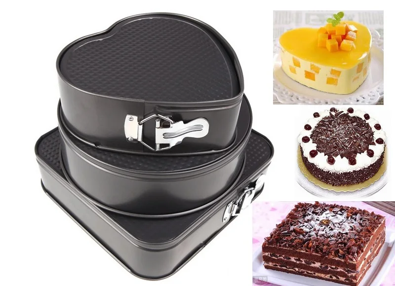 

(3pcs/set) 10 Inch Metal Non-Stick Round Square Heart Shape Pan Cake Mold Moulds Kitchen Baking Oven Tools