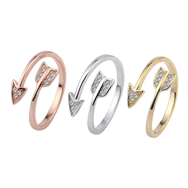 LNRRABC Fashion Stainless Steel Arrow Crystal Open Rings For Women Adjustable En LNRRABC Fashion Stainless Steel Arrow Crystal Open Rings For Women Adjustable En