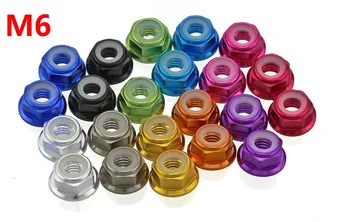 

50pcs/lot High Quality M6 Colourful Anodized Silver/Black/Deep blue/light blue/red Colour Aluminum Alloy Flange Nylon Lock Nuts