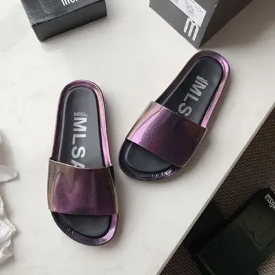 Melissa/сандалии; Летняя обувь; шлепанцы Melissa; коллекция года; мягкие женские сандалии с открытым носком; Вьетнамки; пляжные шлепанцы; женские шлепанцы на плоской подошве - Цвет: purple